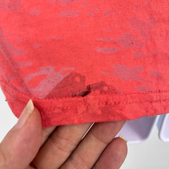 Guess Y2K Burnout Henley Womens Top Sz S Coral Sheer Coquette Grunge Bling Logo - Picture 8 of 12